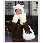 Hat Gloves Set Manufacturer - Hot Selling Brown Bear Animal Long Mitten Thick Warm Designer Cute Scarf and Bag Set