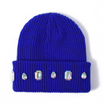 Beanie Hat Manufacturer - Hot-Selling Pearl Chain Rhinestone Jacquard 100% Acrylic Versatile Ear-Protecting Autumn