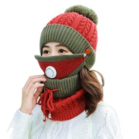 Winter Hat Scarf Set Manufacturer - New Knitted Windproof Warm Face Mask with Breathing Valve Fascinator for Ladies