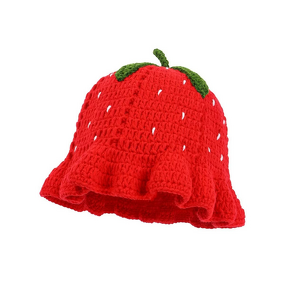 Bucket Hat Manufacturer - Handmade Knit Strawberry Leaf Edge Pullover Ruffled Fisherman Girl Crochet Casual