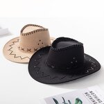 Western Cowboy Hat Manufacturer - Unisex with Strap Artificial Leather Cartoon & Leaf Patterns for Cycling Daily Use
