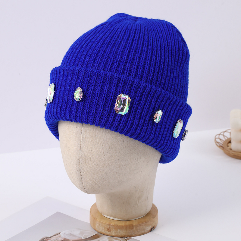 Beanie Hat Manufacturer - Hot-Selling Pearl Chain Rhinestone Jacquard 100% Acrylic Versatile Ear-Protecting Autumn