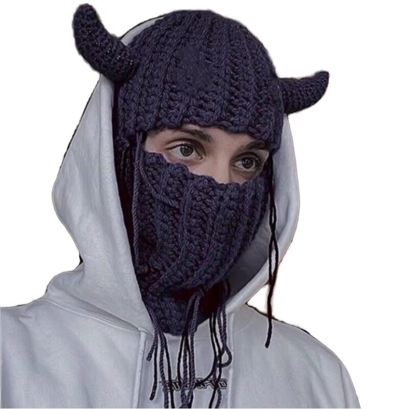 Balaclava Hat Manufacturer - Hot Selling Handmade Crochet Knitted Custom Winter Warm Halloween Funny Devil Horn for Sports