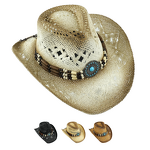 Western Cowboy Hats Manufacturer - Wholesale Summer Ombre Beads Decoration Hollow Printed Paper Straw Striped for Outdoor
