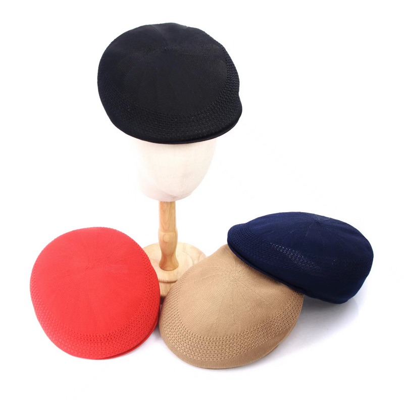Beret Manufacturer - Wholesale Classic Breathable Mesh Custom Logo Flat Top Cap Unisex All Seasons Casual Polyester/Cotton