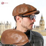 Newsboy Hat Manufacturer - 2025 New British Style Eight Panel Berets PU Leather Casual Retro Renaissance Unisex for Sports