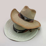 Summer Party Hat Manufacturer - High Quality New Curved Wide Brim Gradient Denim Western Top with Bull Leather Belt