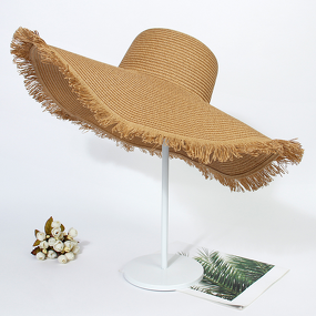 Skull Cap Manufacturer - Wholesale Solid Color Custom Wide Brim Foldable Fringe Summer Sunshade Beach Straw