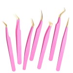 Eyelash Tweezers Factory - High Quality Pink Slanted