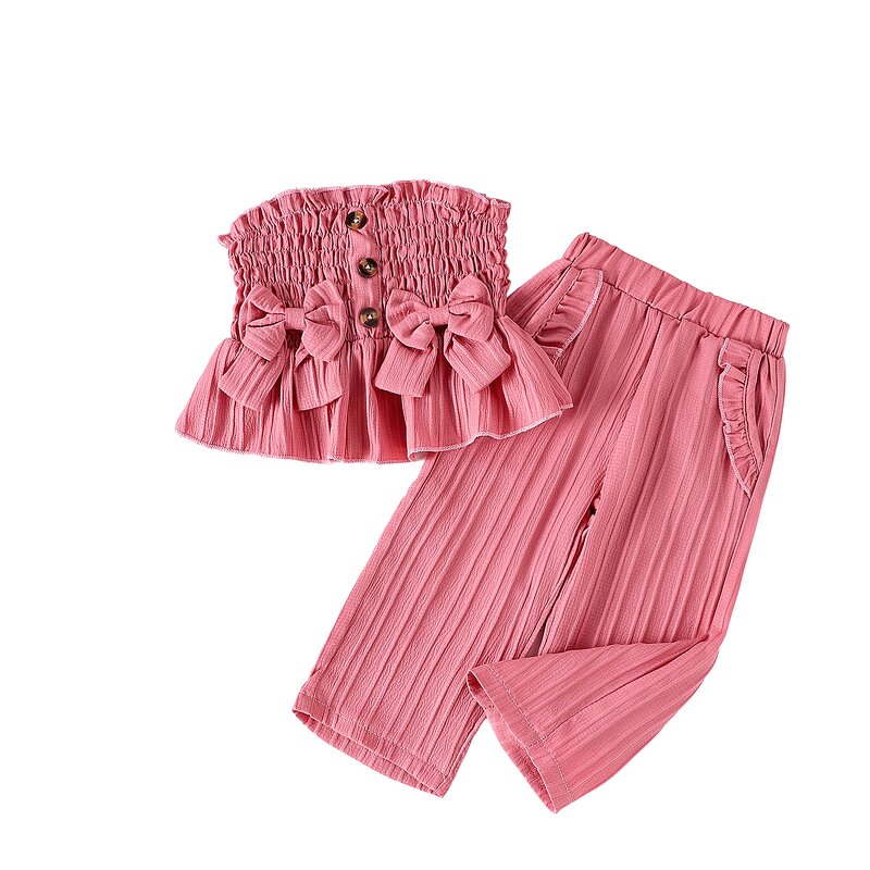 Girls Set Manufacturer - 2025 European American Style Summer New Suspender Pleated Top Pants Two-piece Factory