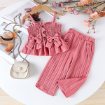 Girls Set Manufacturer - 2025 European American Style Summer New Suspender Pleated Top Pants Two-piece Factory