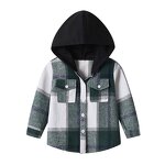 Boys Jacket Manufacturer - Korean 25 Spring New Check Hooded Brushed Long-sleeved Top Trendy Short Cardigan