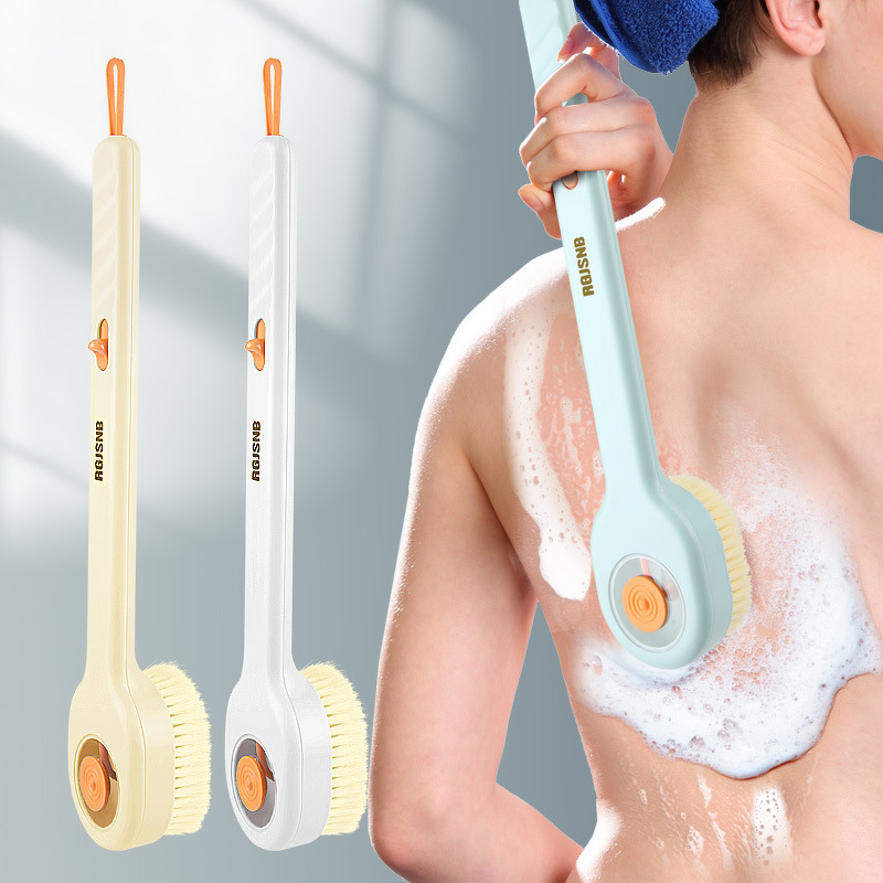 Bath Brush Manufacturer - Long-Handle Soft Bristle Hangable Push-Pull Liquid Dispensing Shower with No Help Needed Back Scrubbing