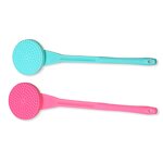 Silicone Bath Body Brush Manufacturer - 2 in 1 Exfoliator Back Long Handle for Shower with Silicone Dots Shower Back Scrubber