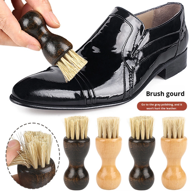 Shoe Brush Manufacturer - Lotus Wood Handle Gourd-Shaped Pig Bristle Wooden Dust Removal for Cream Polish