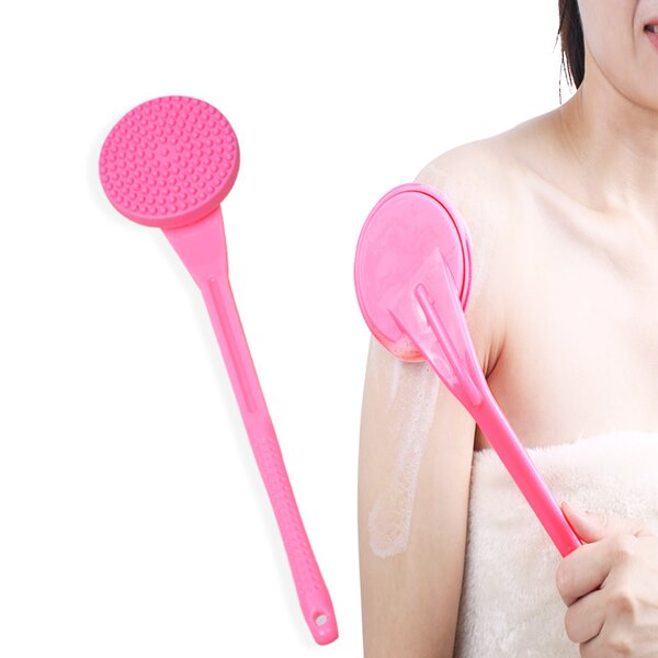 Silicone Bath Body Brush Manufacturer - 2 in 1 Exfoliator Back Long Handle for Shower with Silicone Dots Shower Back Scrubber