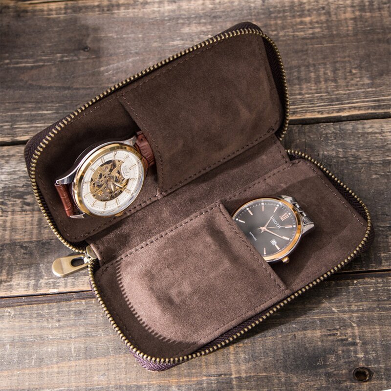 Watch Case Manufacturer - Top Layer Cowhide Leather Handmade Storage Couple Box & Custom LOGO