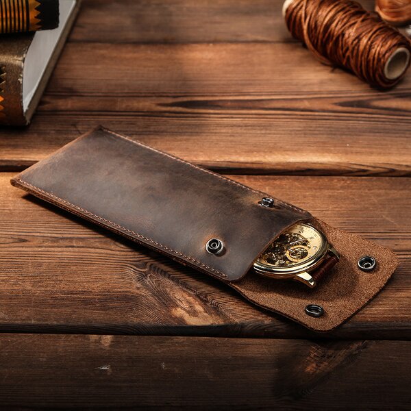 Watch Case Manufacturer - Cowhide Leather Single Travel Portable Storage Bag & Custom Logo