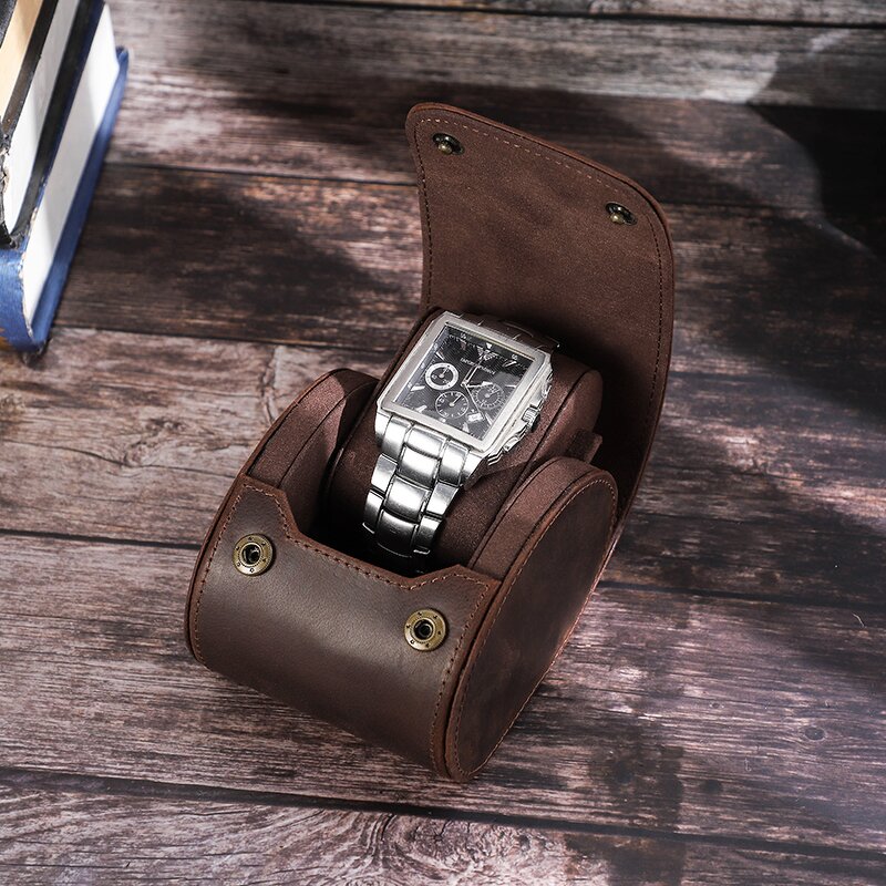 Watch Case Manufacturer - Crazy Horse Leather Single Portable Anti-fall Storage & Custom LOGO