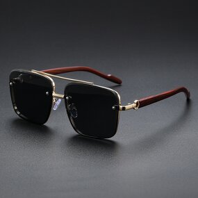 Sunglasses for Women Manufacturer - UV400 Wood Grain Double Beam Square Metal Frame for Business