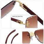 Sunglasses for Women Manufacturer - Diamond-studded Steampunk Wood Grain Temples Rimless Square 2025 Fashion