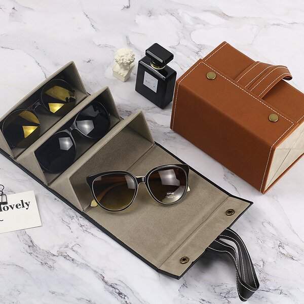 Eyeglass Case Manufacturer - Multi-functional Folding Leather Jewelry Sunglasses Box Handmade