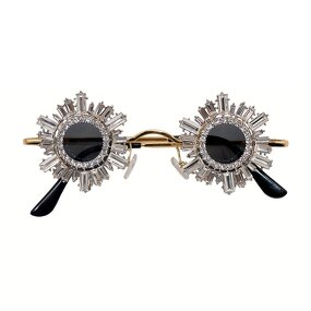 Sunglasses Manufacturer - Retro Hip Hop Diamond Embellished Ultra Small Round Metal Frame Unisex