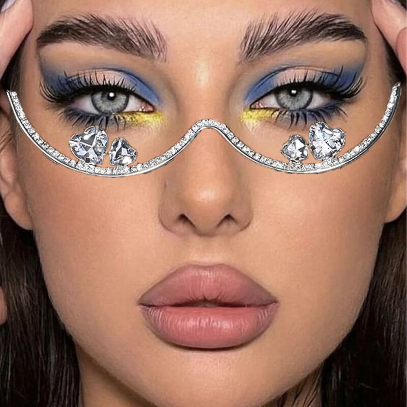 Eyeglasses Frames Manufacturer - Double Heart Rhinestone Frame without Lens Women's Jewelry Accessories