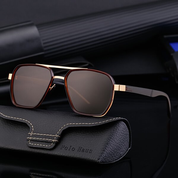 Polarized Sunglasses for Men Manufacturer - Unique Rectangle Double Beam Metal Frame for Outdoor Driving