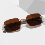 Sunglasses for Men Manufacturer - Rimless Metal Frame Wood Transparent/Yellow/Orange Polarized Lens