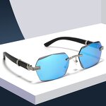 Sunglasses for Men Manufacturer - Rimless Metal Frame Wood Transparent/Yellow/Orange Polarized Lens