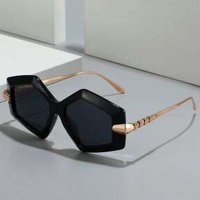 Sunglasses for Women Manufacturer - UV400 Serpentine Metal Temple Polygonal Frame Luxury European & American