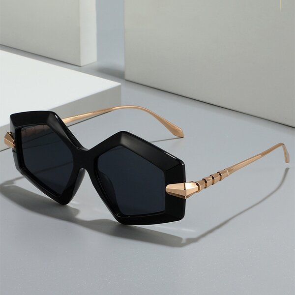 Sunglasses for Women Manufacturer - UV400 Serpentine Metal Temple Polygonal Frame Luxury European & American