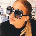 Sunglasses Manufacturer - Oversized Square UV400 Black Yellow PC Frames with Diamond Accents Unisex