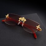 Sunglasses for Women Manufacturer - Diamond-studded Steampunk Wood Grain Temples Rimless Square 2025 Fashion