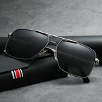 Pilot Sunglasses Manufacturer - Large Square Double Bridge Metal Frame Polarized for Driving