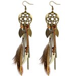 Bohemian Earring for Women - Manufacturer with Vintage Ethnic Charm Leaf Dreamcatcher & Long Chain Feather Tassel