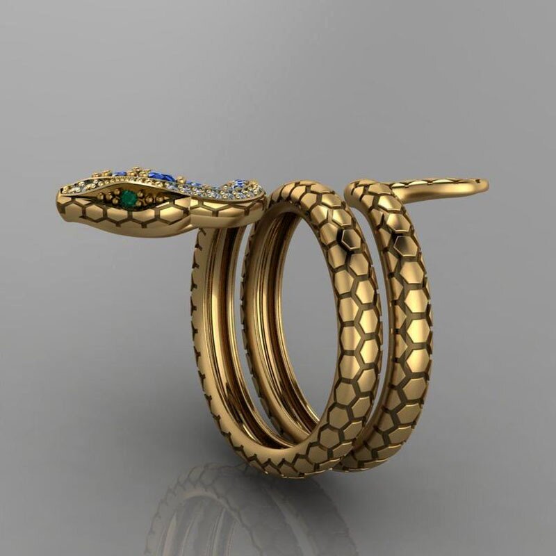 Snake Shaped Rings for Women Ladies - Manufacturer with Hip Hop Style Gold Plated Exaggerated Big Copper Gemstone