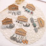 Boho Earring Set for Women Ladies - Manufacturer with 6pair/card Vintage Bohemian Geometric Turquoise Heart Crystal