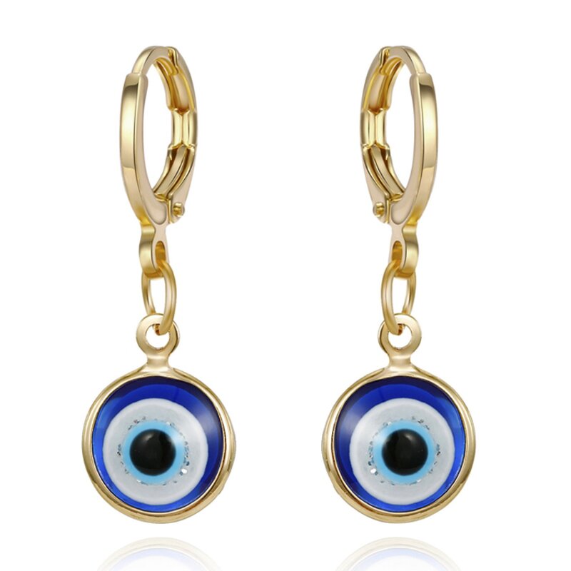 Evil Eye Earring - Manufacturer with Gold Plated Drop Round White Blue & Turkish Design for Women