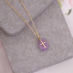 Cross Necklace - Manufacturer with Tarnish Free Real Natural Stone Pendant & 18K Gold Plated for Woman