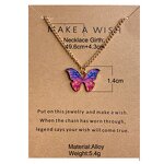 Butterfly Pendant Necklace - Manufacturer with Make a Wish Card & Colorful Enamel for Women