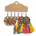 Boho Earring Set for Women - Manufacturer with 3pair/card Ethnic Antique Gold Bronze Plated Leaf Shell Vintage Tassel