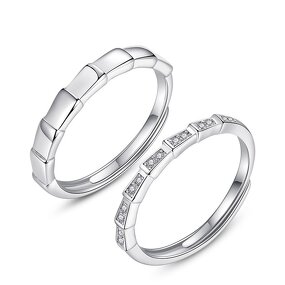 Engagement Rings for Couple - Manufacturer with 925 Silver Plated Zircon Crystal & Adjustable