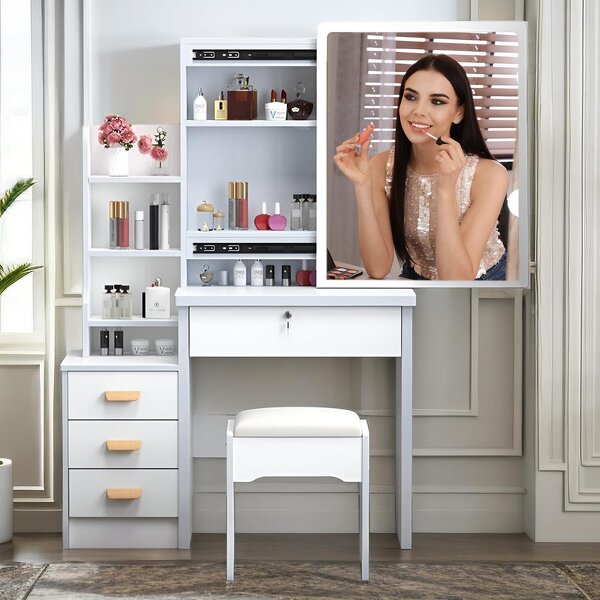Dressing Table Manufacturer - Wooden with Full Length Mirror & LED Light Drawer