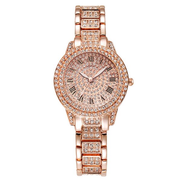 Unisex Crystal Watch Set Manufacturer - Luxury Full Crystal Diamond Bracelet Set Rose Gold Steel Belt Wrist Watch