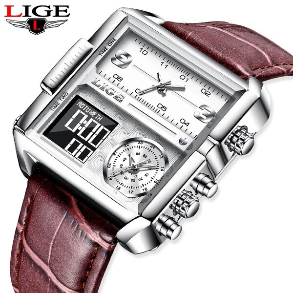 Men's Digital Watch Manufacturer - LIGE 8925 Top Brand Luxury Square Sports Quartz Waterproof Stopwatch