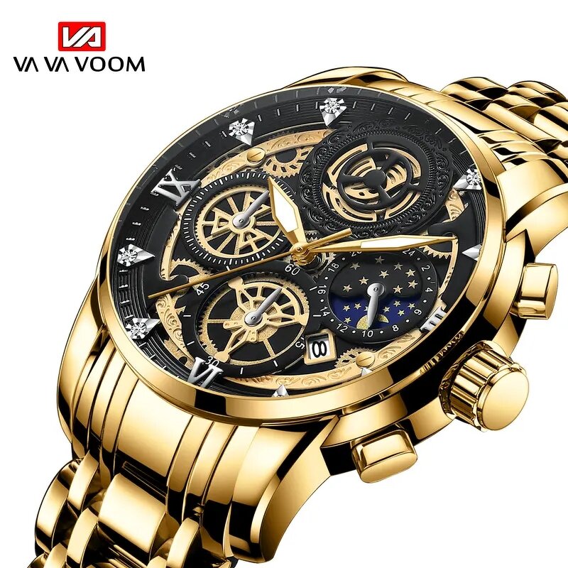 Men's Analog Watch Manufacturer - AVA VOOM 2023 Original New Waterproof Stainless Steel Quartz Fashion Business Sun Moon Star