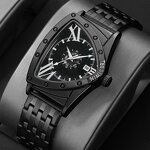 Men's Quartz Watch Manufacturer - BESTWIN 938 Triangle Black Stainless Steel Waterproof with Calendar