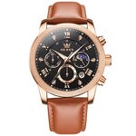 Men's Quartz Watch Manufacturer - OLEVS 3660 Waterproof Luminous Moon Phase Date Calendar Japan Quartz Leather Strap